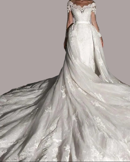 Lace Mermaid Wedding Dress with Overskirt