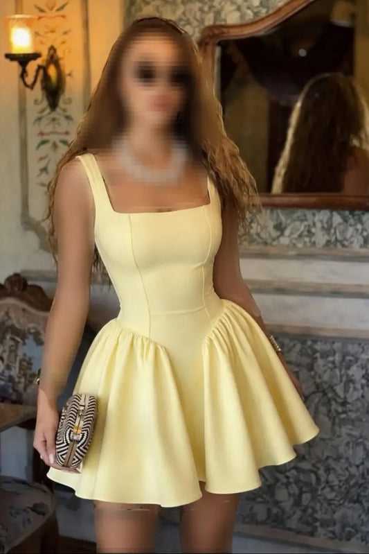 Square Neck Fit and Flare Mini Dress with Back Bow