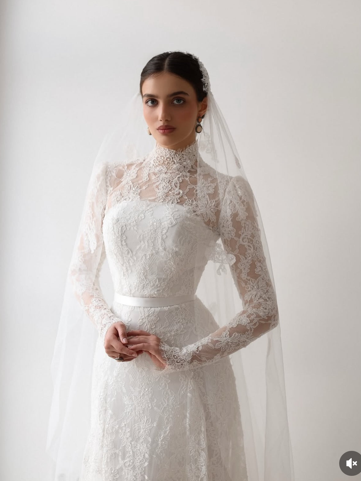 Vintage-Inspired High-Neck Lace Wedding Gown