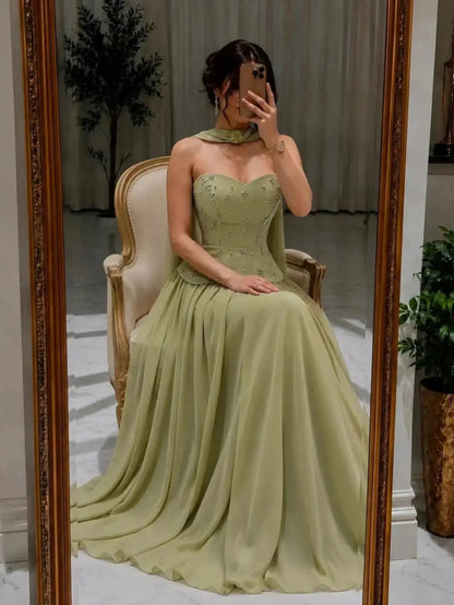Beaded Corset Sweetheart A-Line Evening Gown