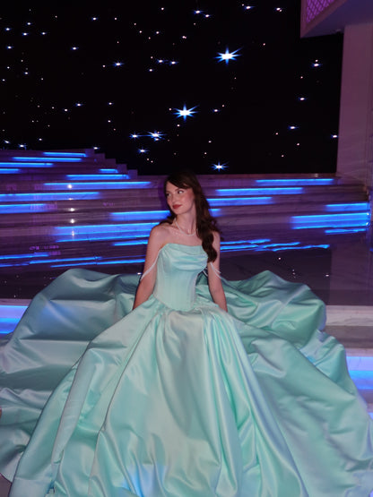 Cowl Neck Ball Gown with Basques Corset Bodice