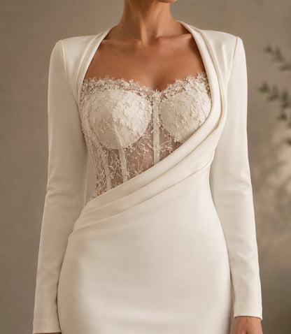 Asymmetrical Long Sleeve Corset Evening Gown