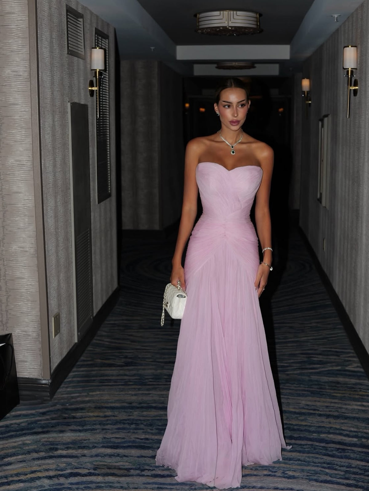 Strapless Ruched Mermaid Evening Gown with Train