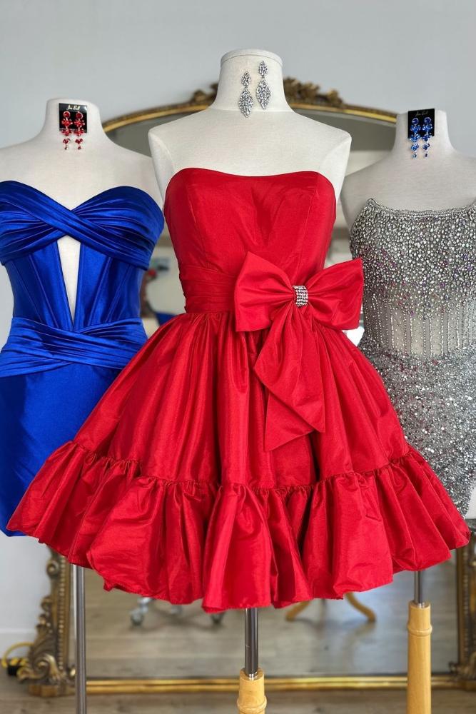 Strapless Ruffled Taffeta Mini Dress