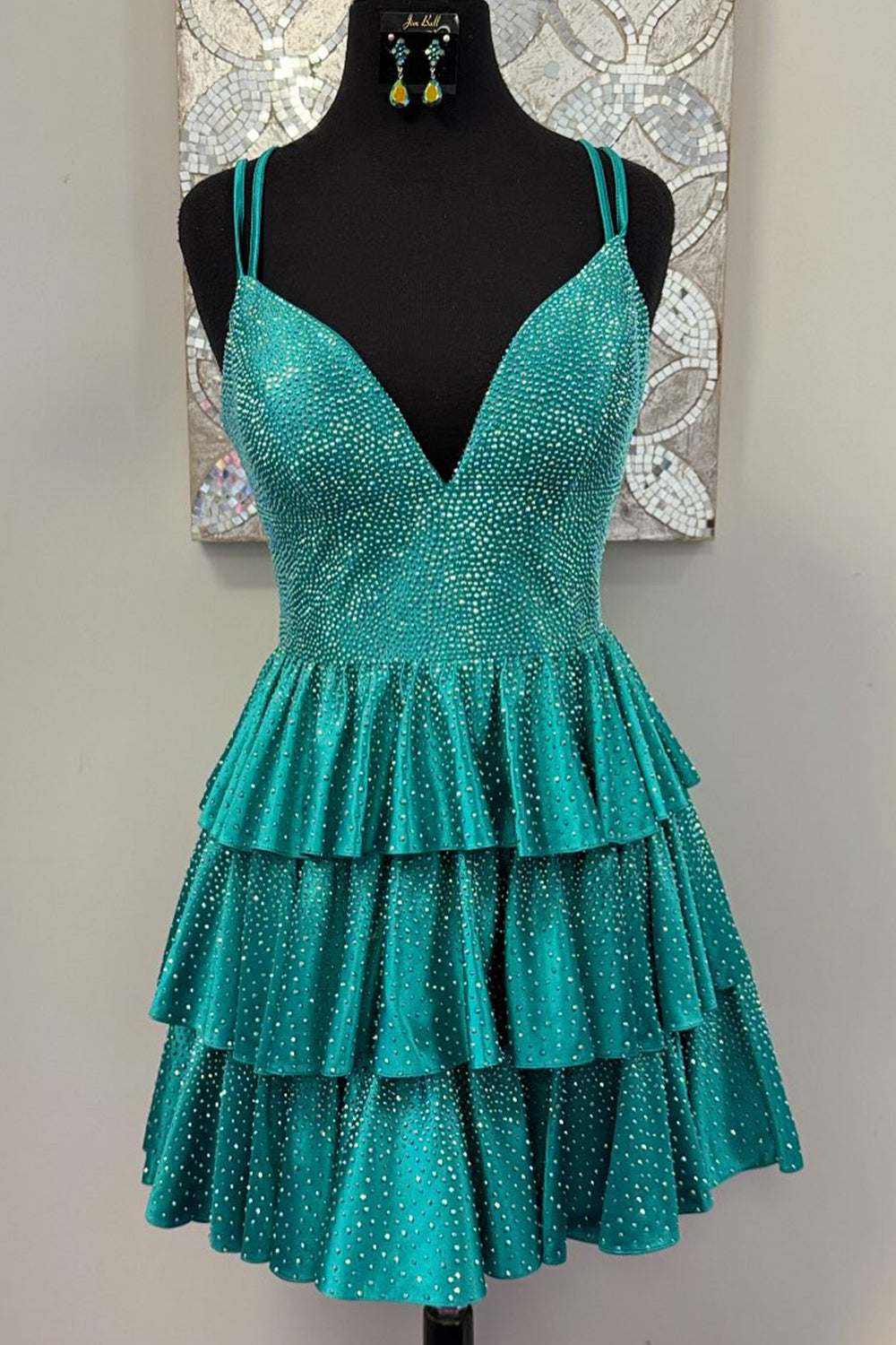 Tiered Sparkly Homecoming Dress with Lace-Up Back