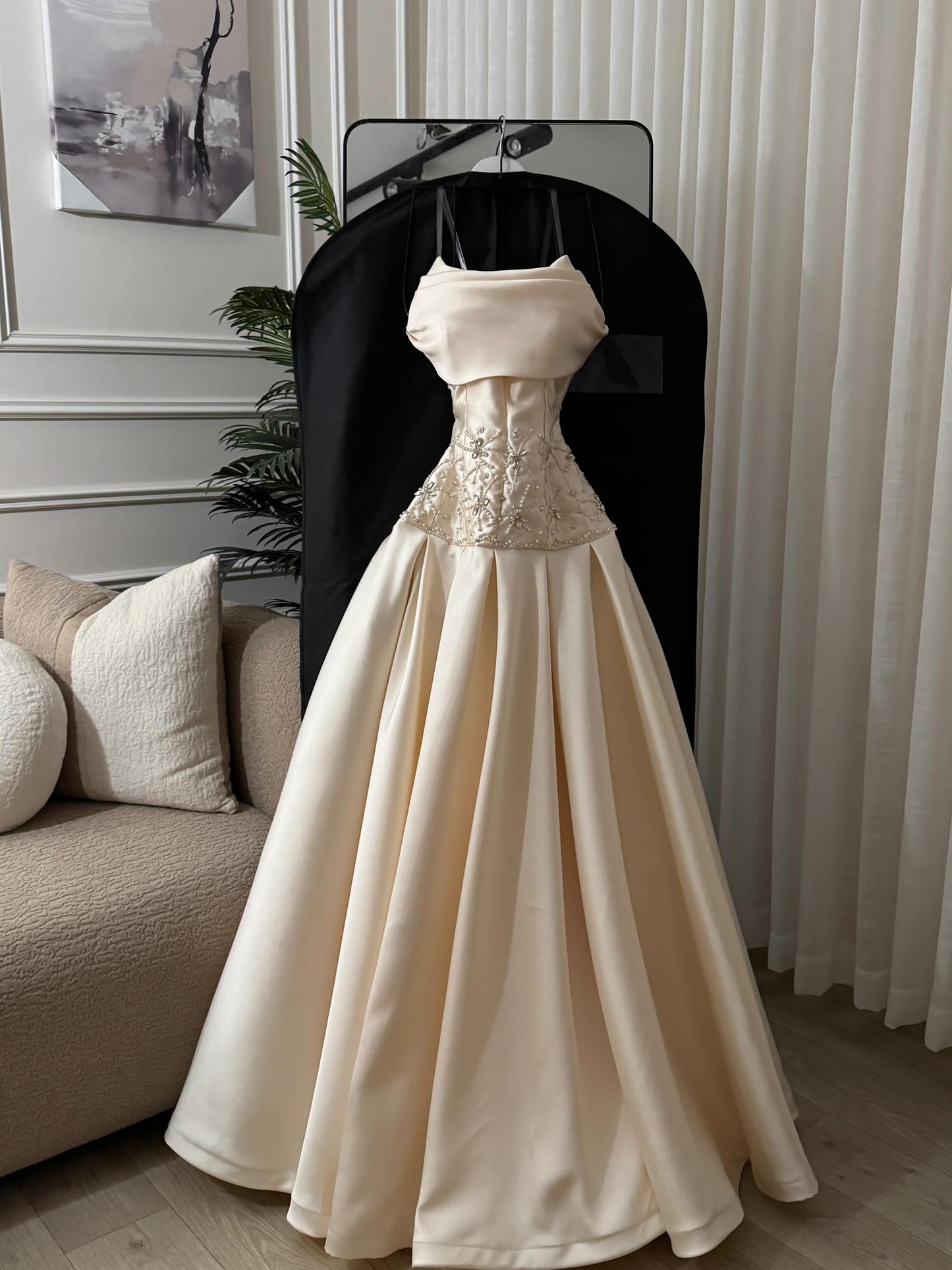 Satin Corset Ball Gown with Beaded Waist Detail