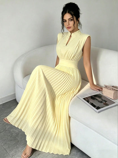Sleeveless High Neck Pleated Maxi Dress