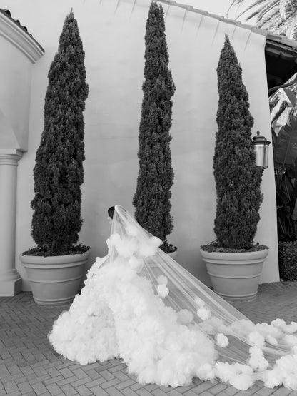 Strapless 3D Floral Rosette Tulle Ball Gown Wedding Dress
