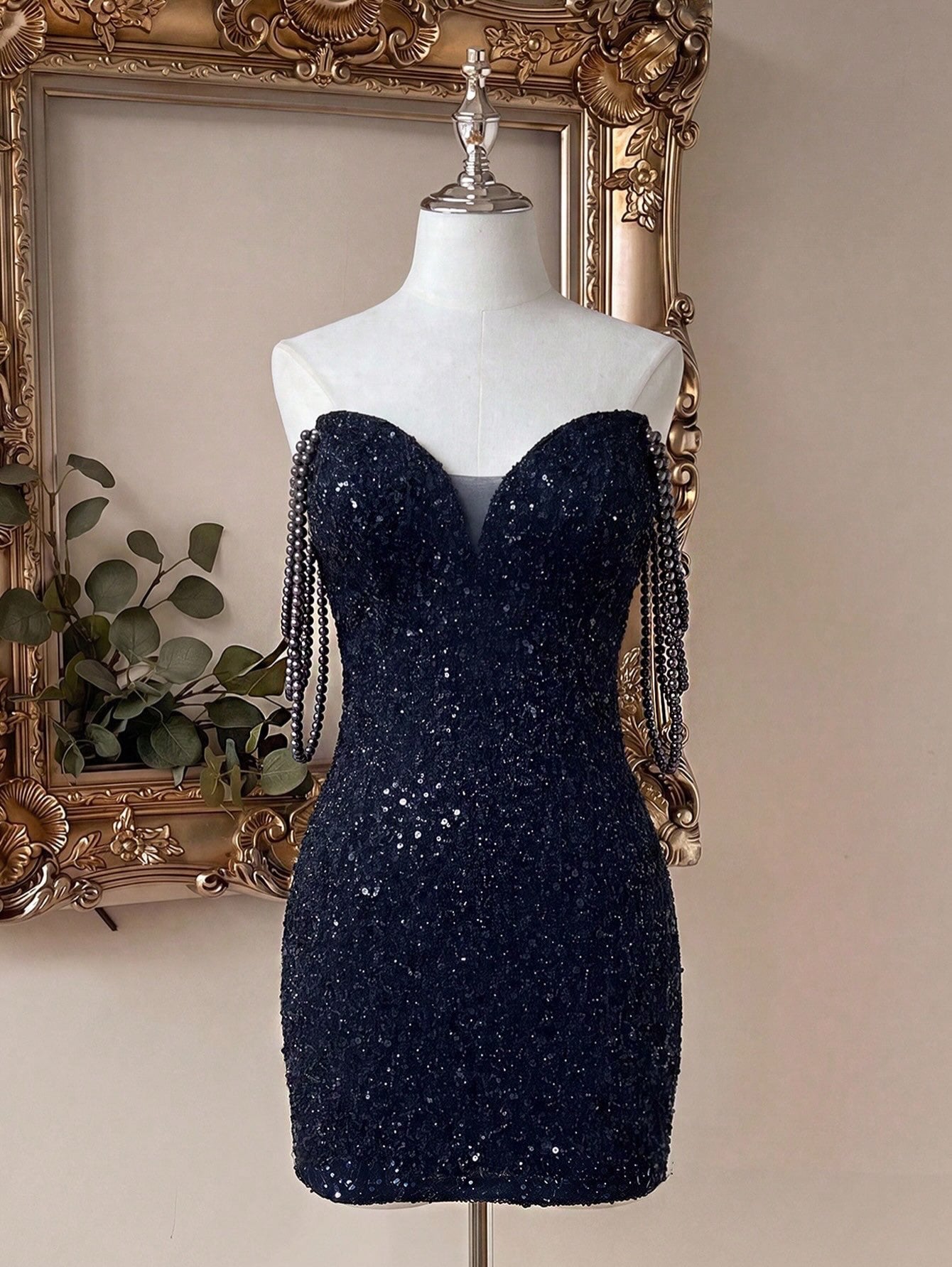 Sequin Sweetheart Mini Dress with Beaded Fringe