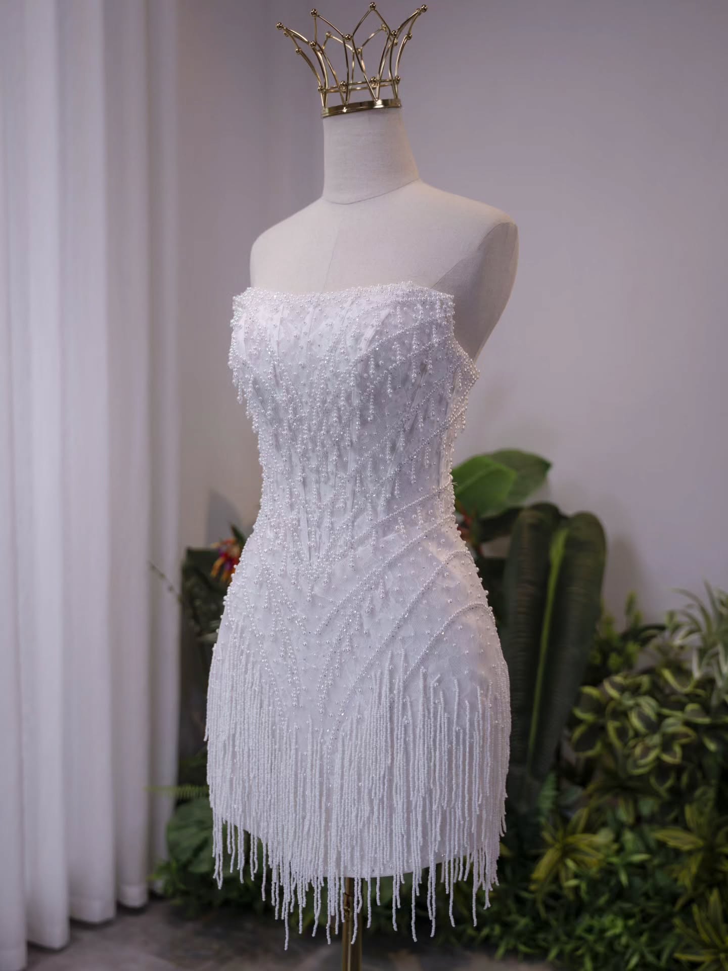 Strapless Beaded Fringe Mini Cocktail Dress