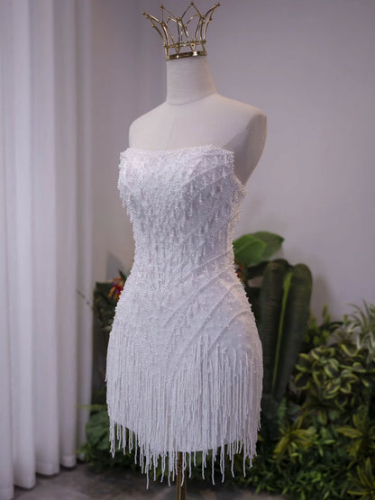 Strapless Beaded Fringe Mini Cocktail Dress
