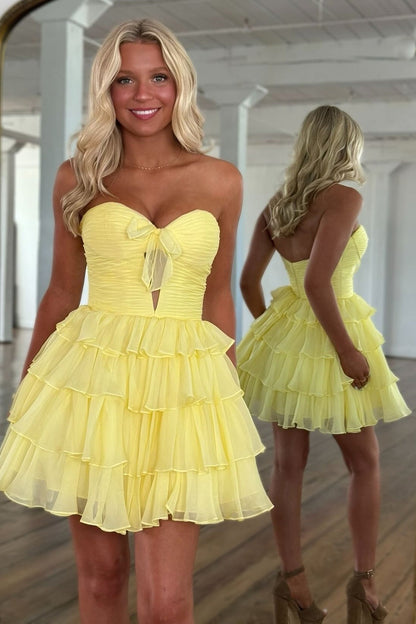 Strapless Sweetheart Tiered Ruffled Mini Dress