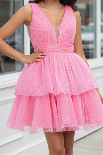 Tiered Tulle V-Neck Homecoming Dress