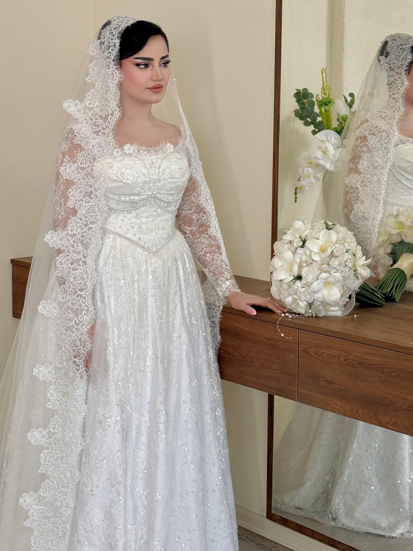 A-Line Lace Long Sleeve Corset Wedding Dress