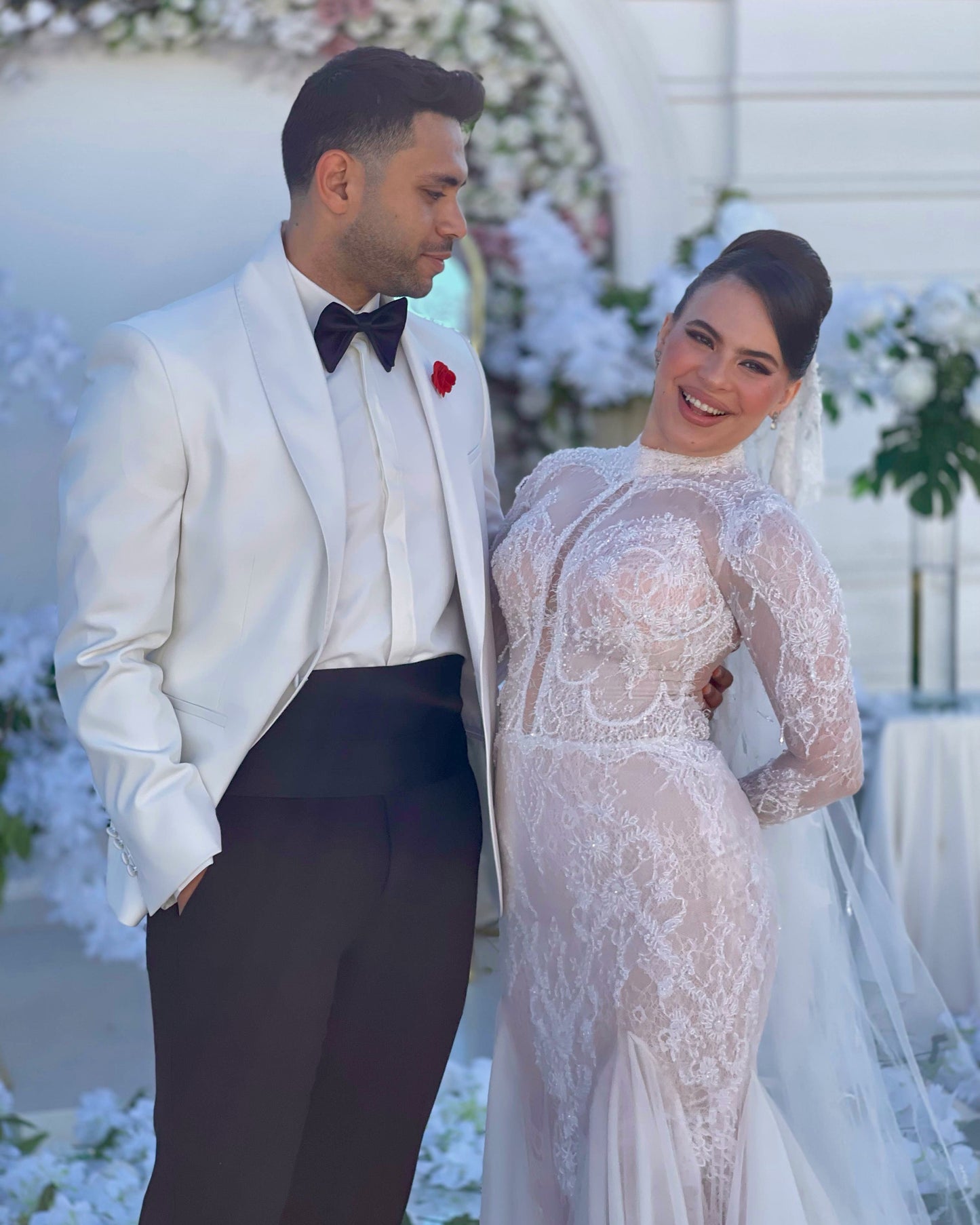 High-Neck Illusion Lace Mermaid Wedding Dress