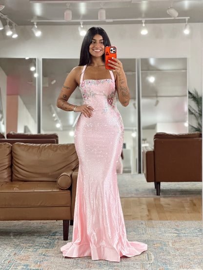 Floral Embroidered Shimmering Mermaid Gown