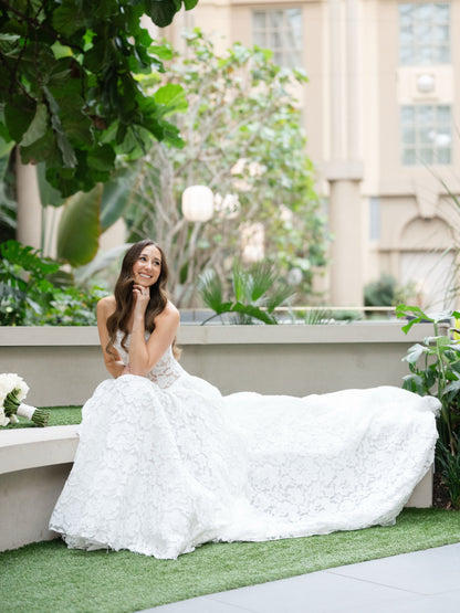 Strapless Floral Lace A-Line Wedding Dress