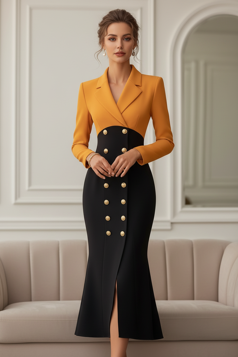 Double-Breasted Blazer Midi Dress