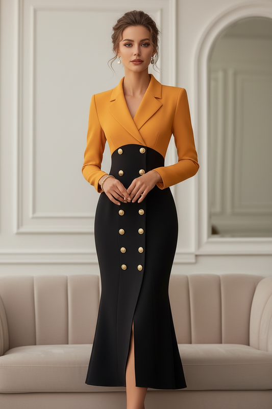 Double-Breasted Blazer Midi Dress