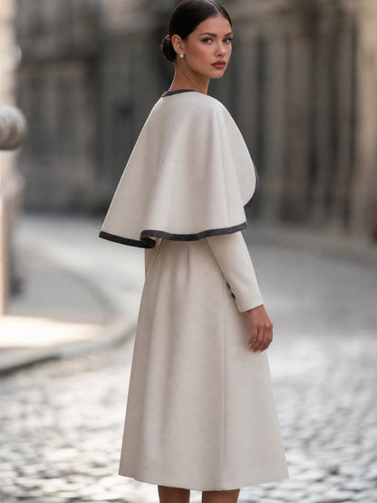 A-Line Midi Dress with Capelet and Contrast Trim