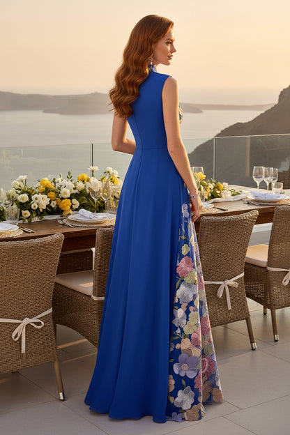 Floral Applique High Neck A-Line Gown