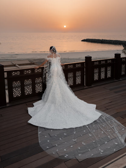 Off-the-Shoulder 3D Floral Mermaid Wedding Dress