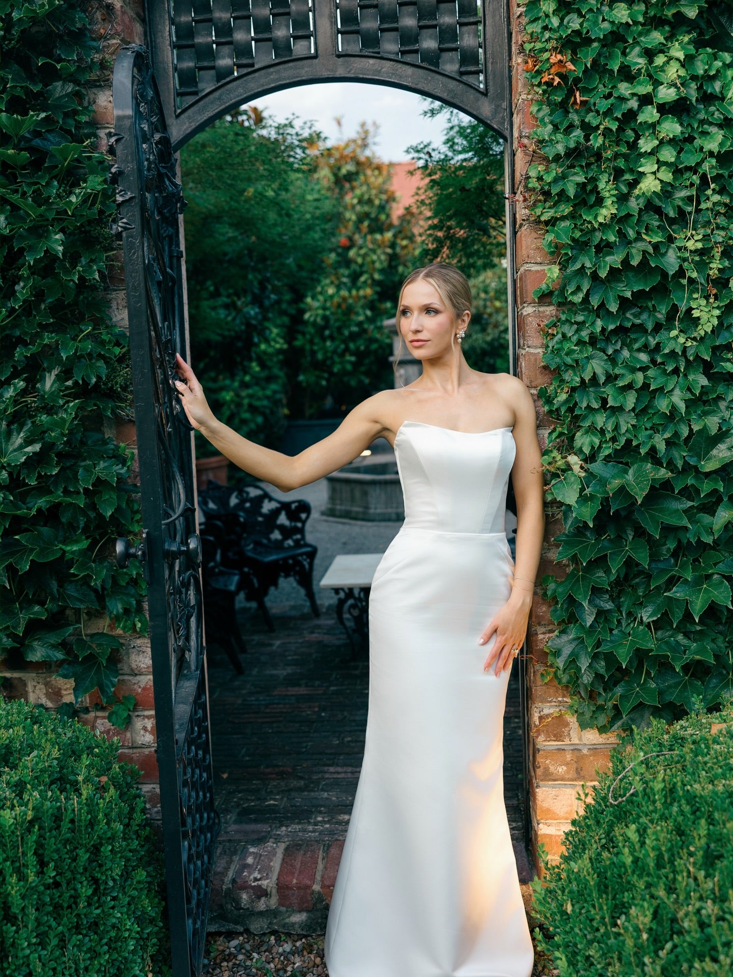 Strapless Satin A-Line Wedding Gown with Train