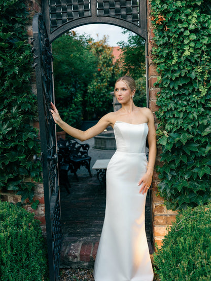 Strapless Satin A-Line Wedding Gown with Train