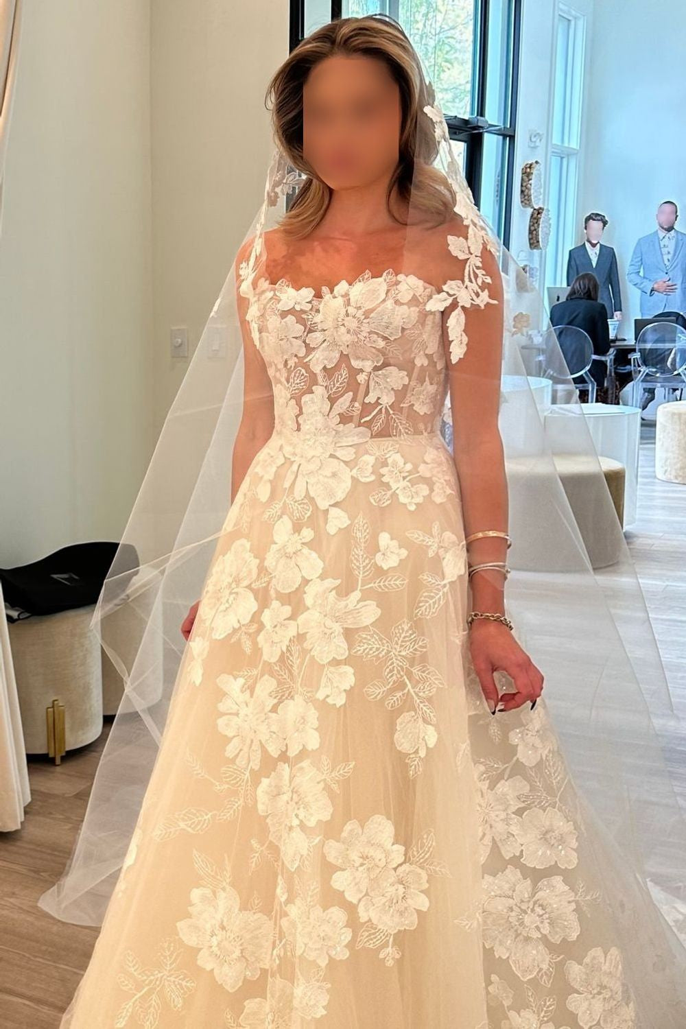Strapless A-Line Floral Lace Wedding Dress