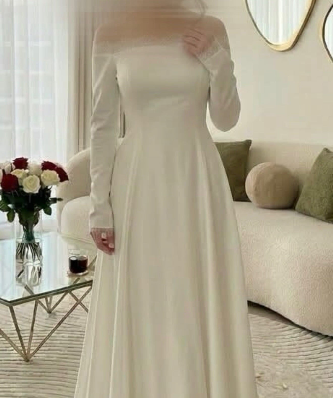Off-the-Shoulder Long Sleeve A-Line Wedding Dress