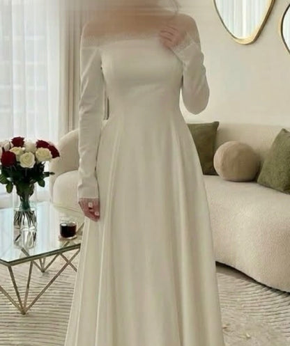 Off-the-Shoulder Long Sleeve A-Line Wedding Dress