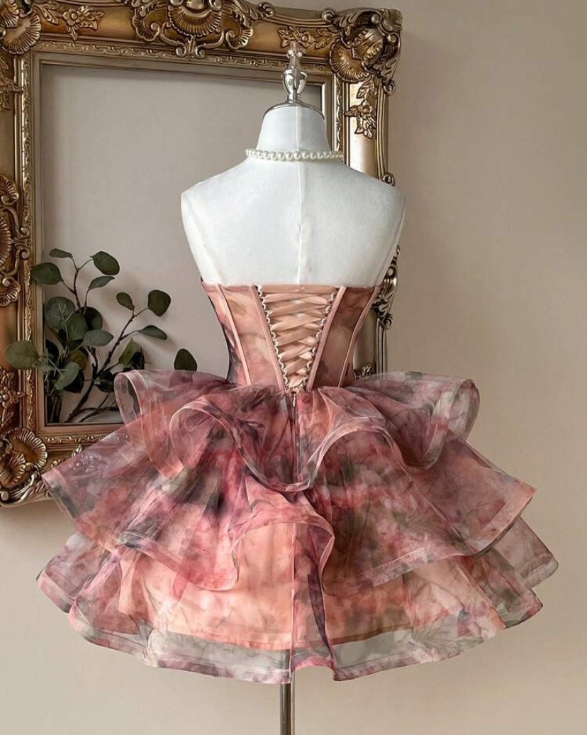 Floral Print Corset Tiered Ruffle Mini Dress