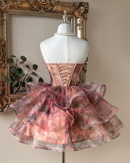 Floral Print Corset Tiered Ruffle Mini Dress