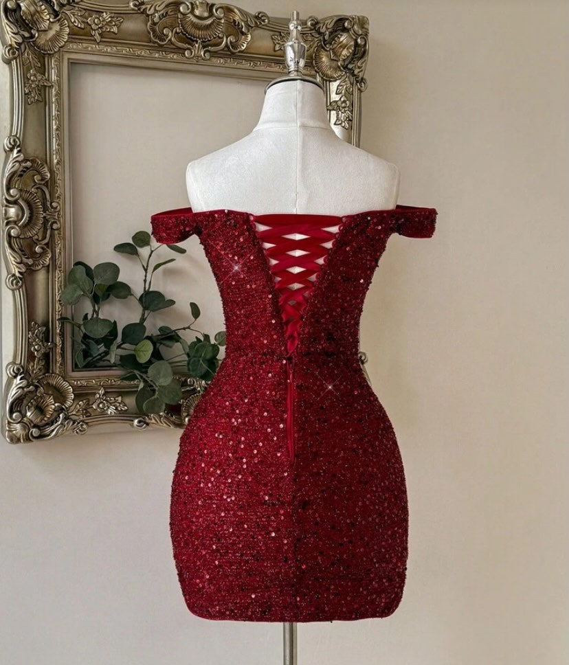 Off-the-Shoulder Sequin Bodycon Mini Dress