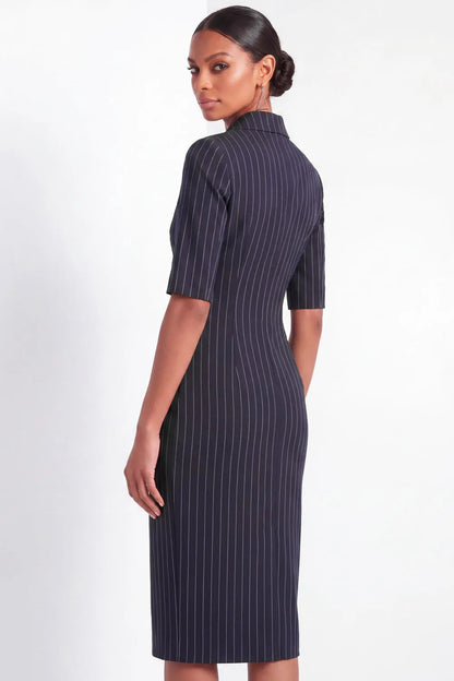Pinstripe Double-Breasted Midi Blazer Dress