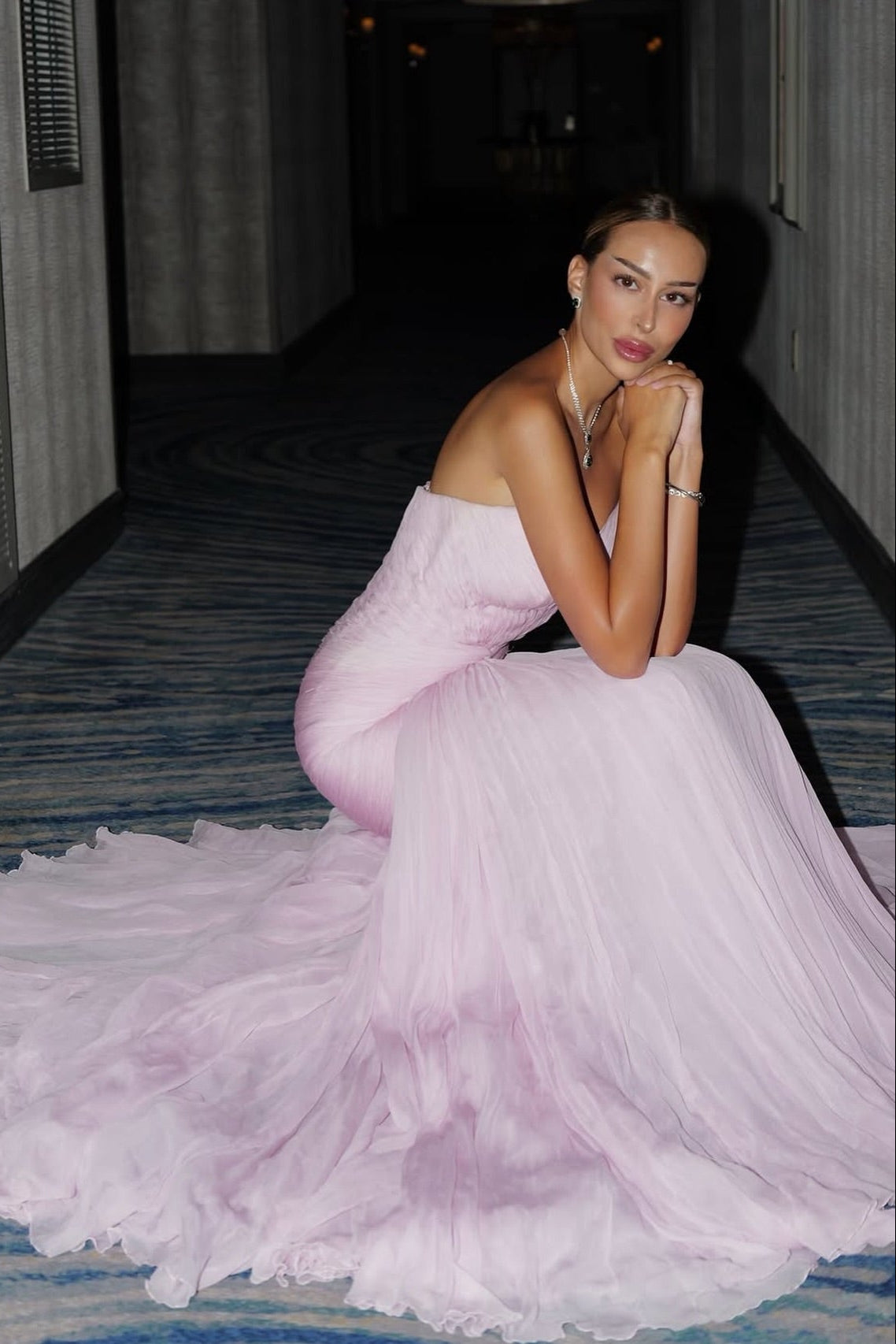 Strapless Ruched Mermaid Evening Gown with Train