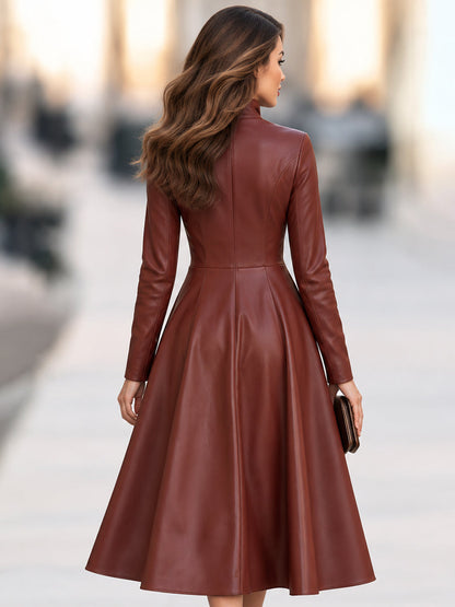 Zip-Front Long Sleeve Fit and Flare Midi Dress