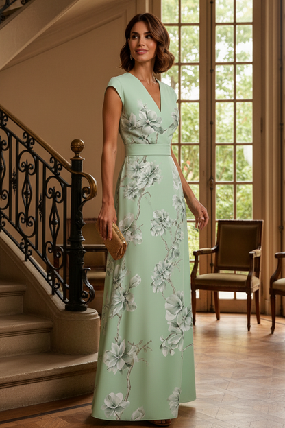 Elegant Floral Print V-Neck Maxi Dress