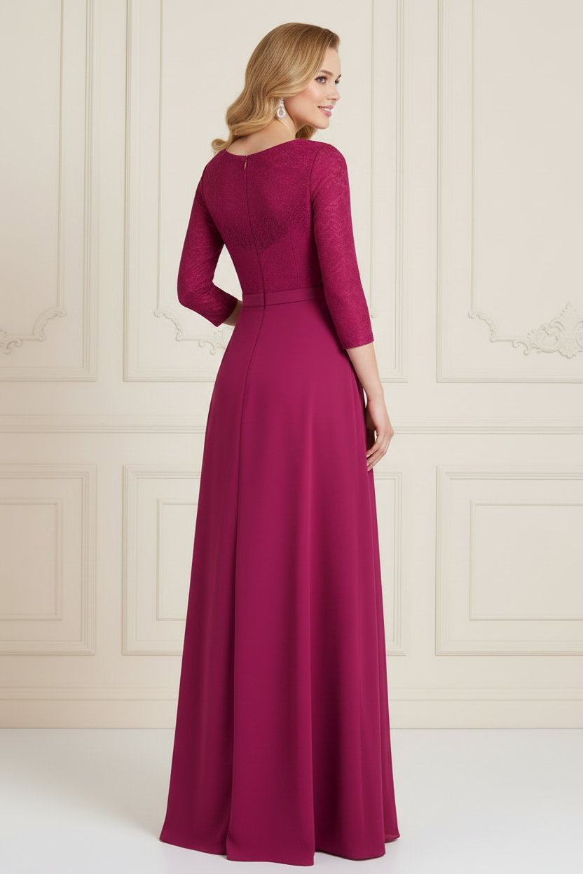V-Neck 3/4 Sleeve A-Line Formal Gown