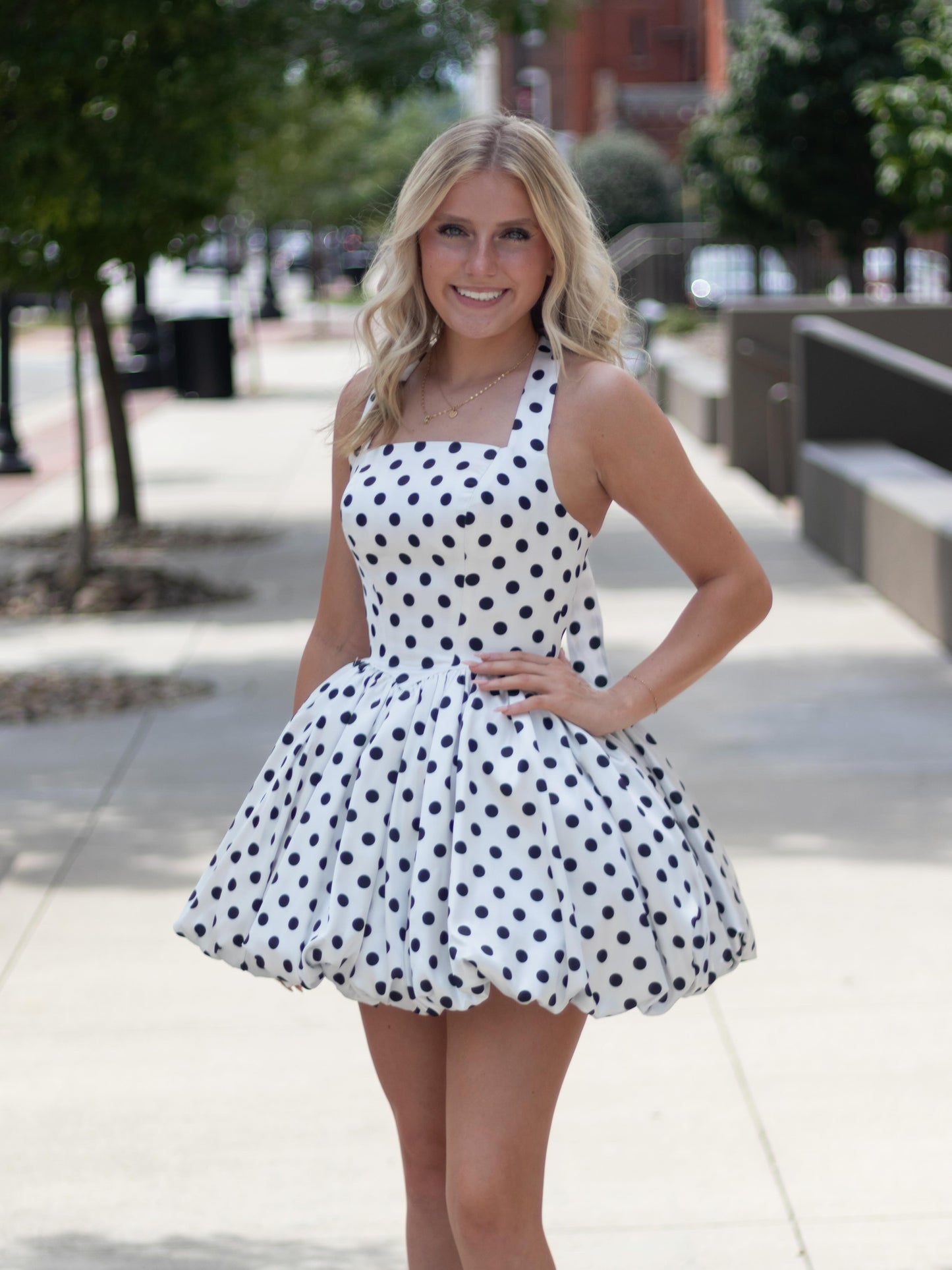 Polka Dot Bubble Hem Mini Dress