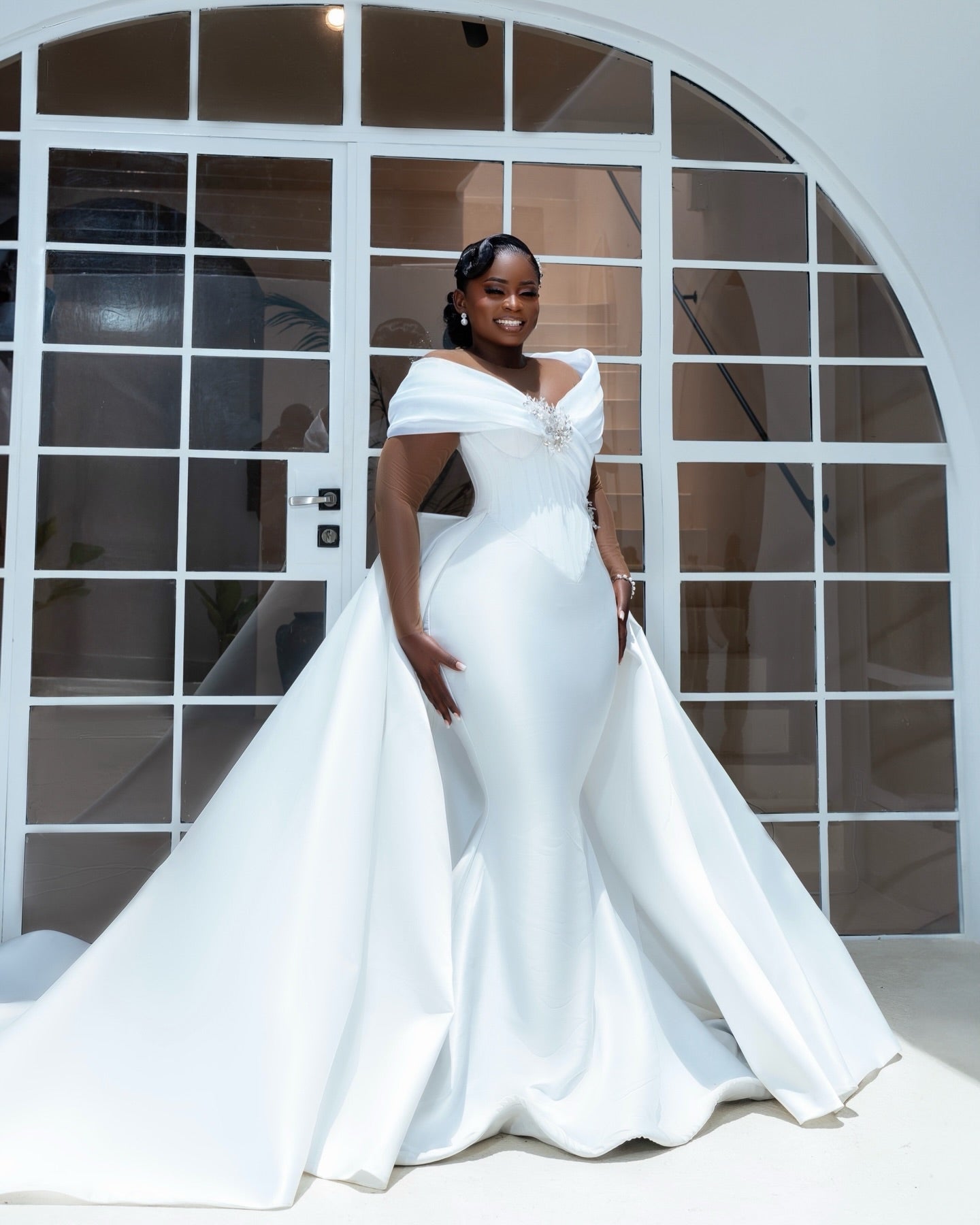Off-Shoulder Mermaid Wedding Dress with Overskirt