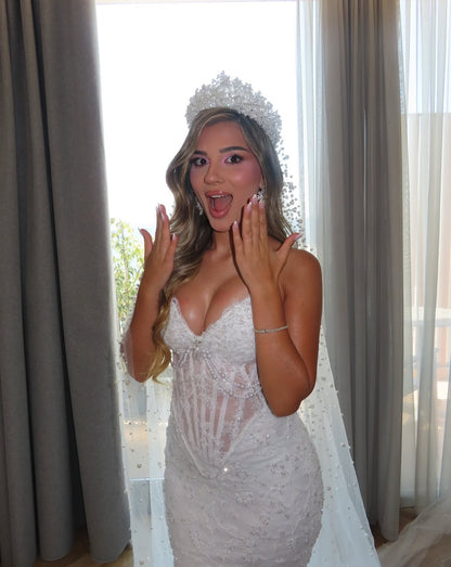 Corset Mermaid Wedding Dress with Pearl Beading