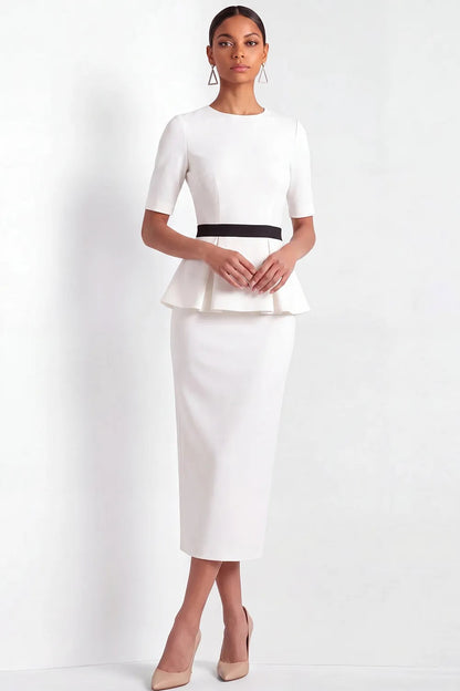 Short Sleeve Peplum Midi Sheath Dress