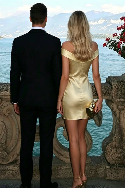 Off-the-Shoulder Satin Bodycon Mini Dress