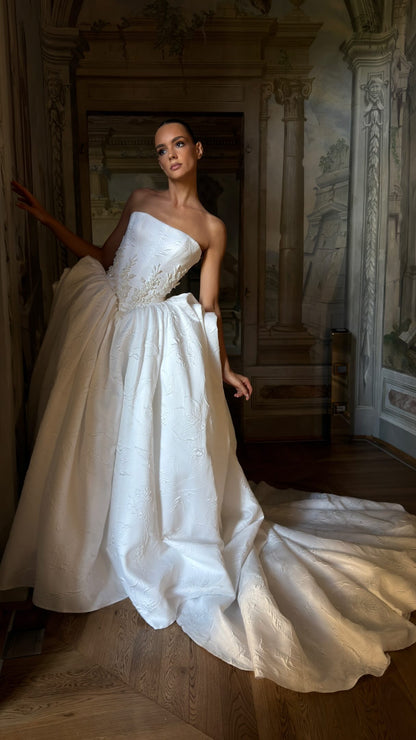 Strapless Jacquard Ball Gown Wedding Dress