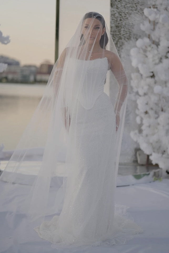 Sparkly Corset Mermaid Wedding Dress with Sleeves