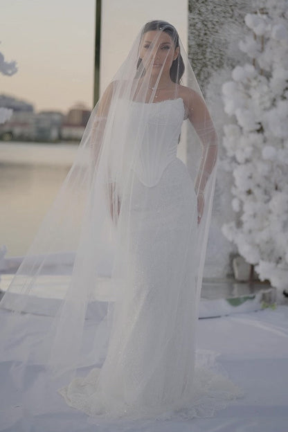 Sparkly Corset Mermaid Wedding Dress with Sleeves