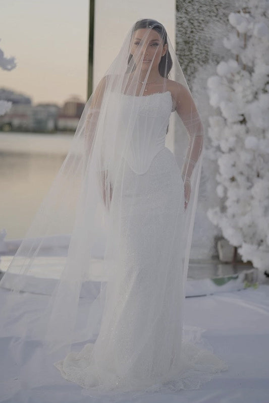 Sparkly Corset Mermaid Wedding Dress with Sleeves