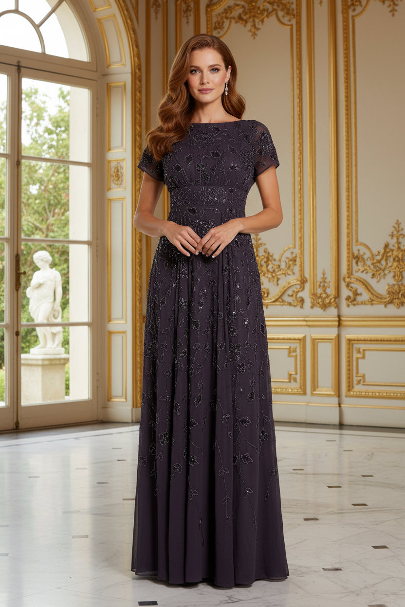 Beaded Chiffon A-Line Evening Gown