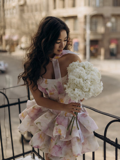 One-Shoulder Tiered Organza Ruffled Mini Dress